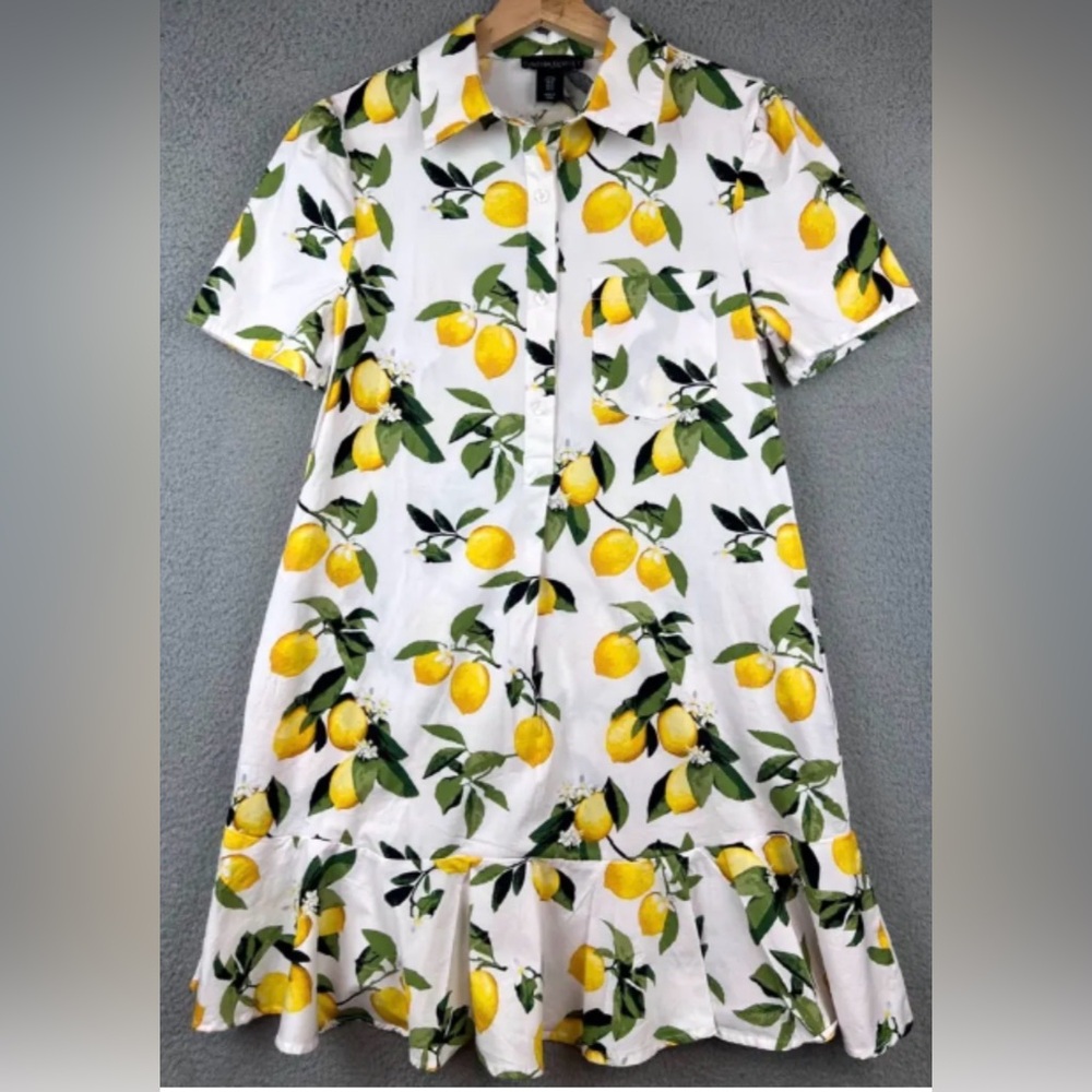 Cynthia Rowley White and Yellow Lemon Print Mini Dress